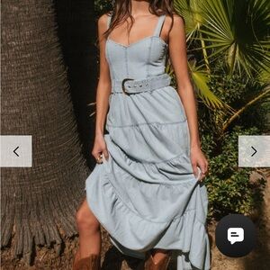 show me your mumu laney denim midi dress